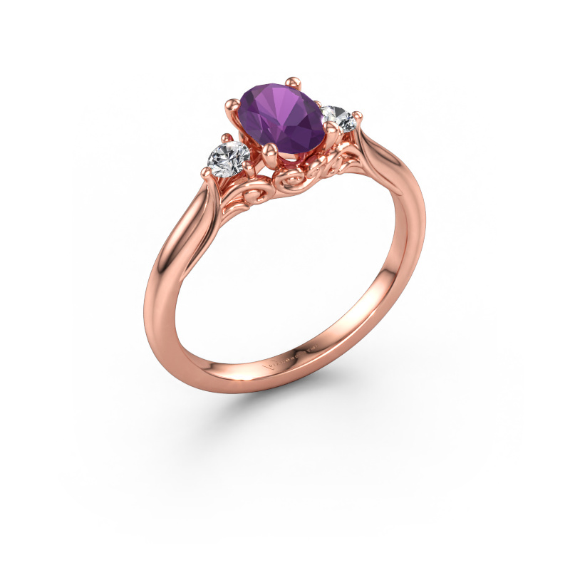 Immagine di Anello di fidanzamento Laurian OVL 585 oro rosa Ametista 7x5 mm