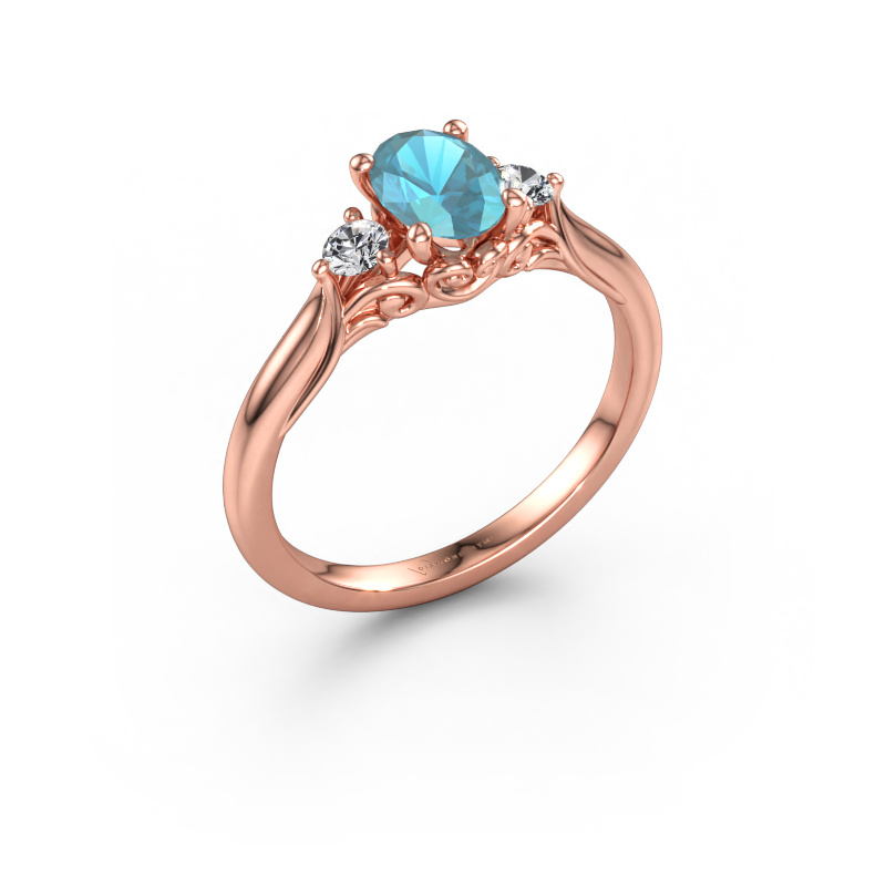 Immagine di Anello di fidanzamento Laurian OVL 585 oro rosa Topazio blu 7x5 mm