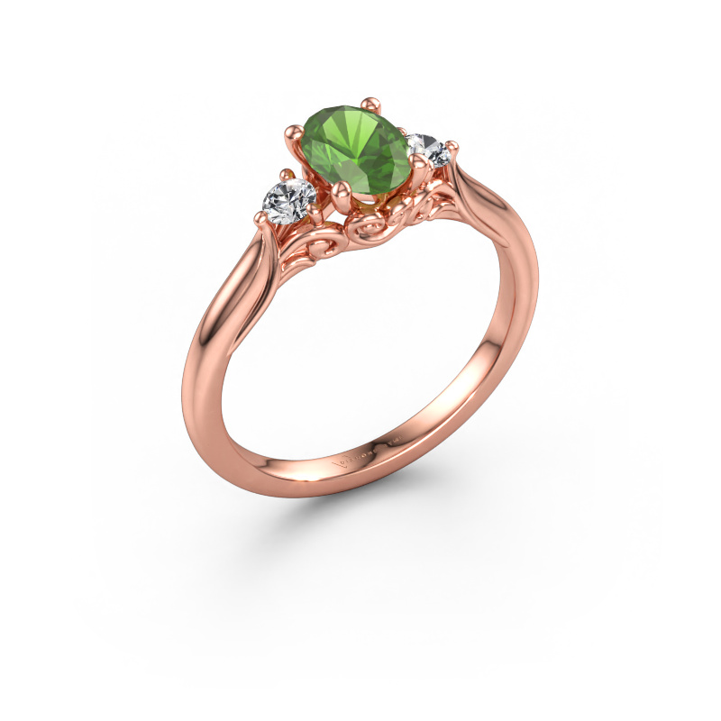Immagine di Anello di fidanzamento Laurian OVL 585 oro rosa Tormalina verde 7x5 mm