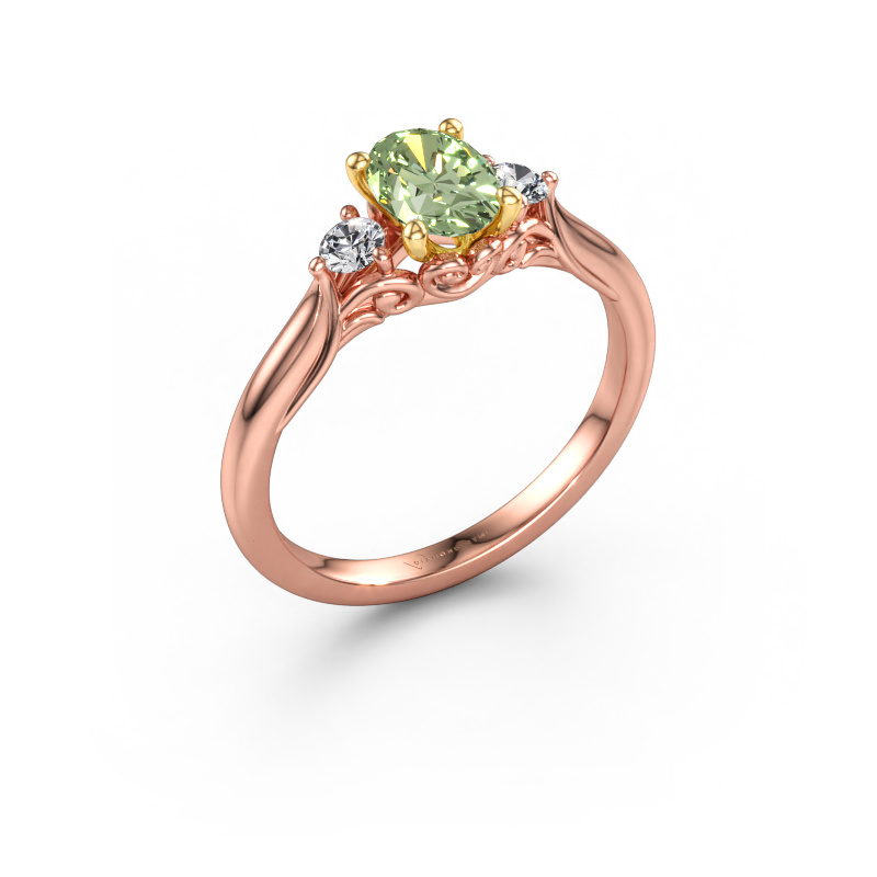 Afbeelding van Verlovingsring Laurian OVL 585 rosé goud Groene lab grown diamant 7x5 mm