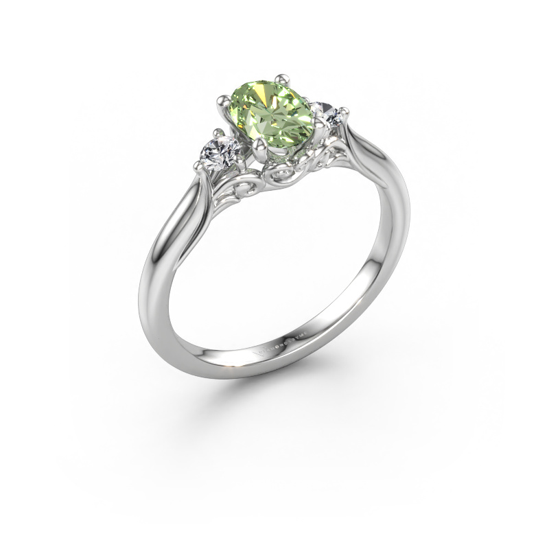 Immagine di Anello di fidanzamento Laurian OVL 585 oro bianco Diamante lab grown verde 7x5 mm