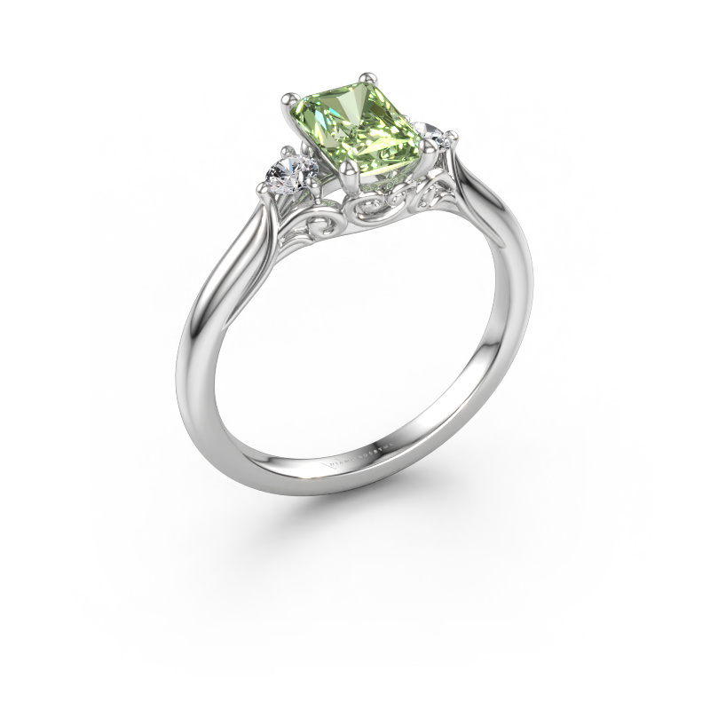 Immagine di Anello di fidanzamento Laurian RAD 585 oro bianco Diamante lab grown verde 7x5 mm