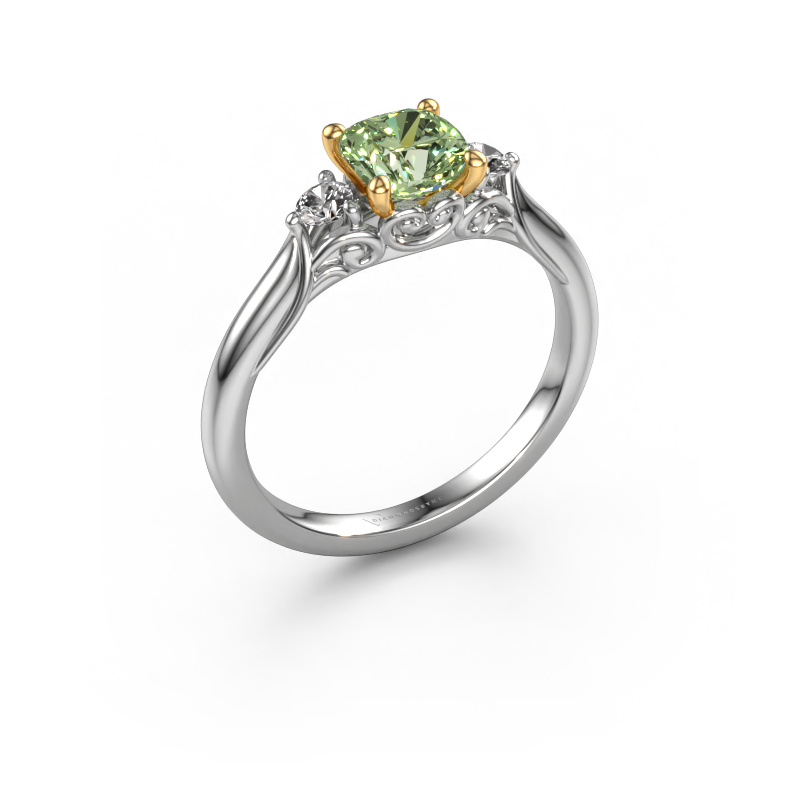 Image of Engagement ring Laurian CUS 585 white gold Green lab grown diamond 5.5 mm