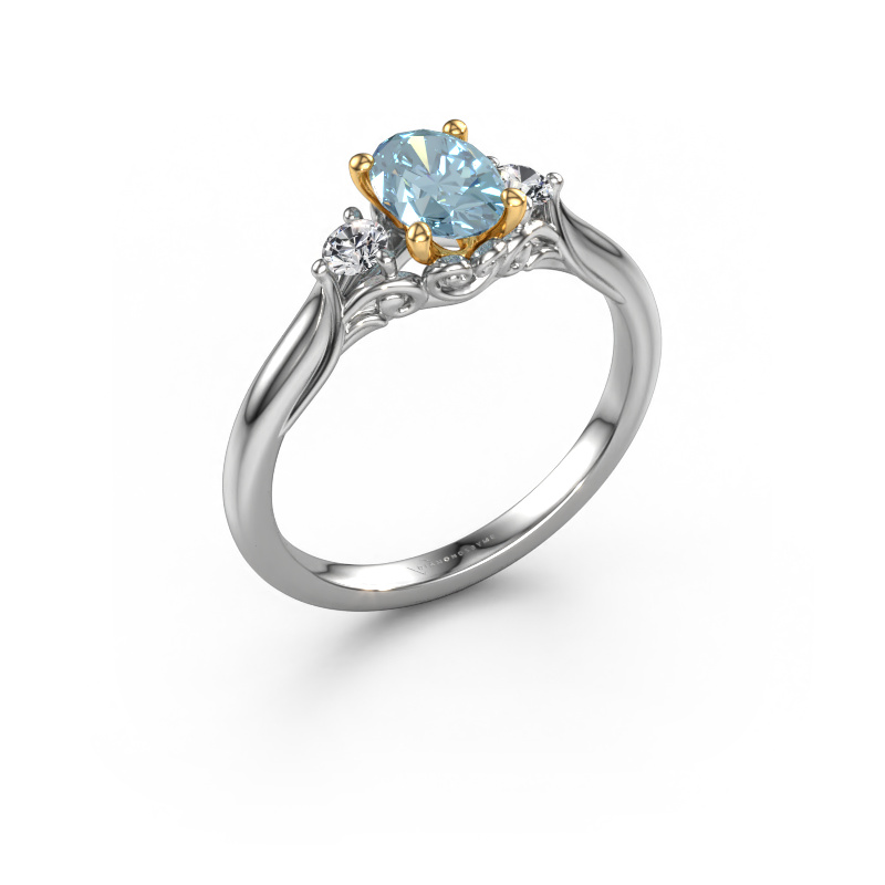 Image of Engagement ring Laurian OVL 585 white gold Blue lab grown diamond 7x5 mm