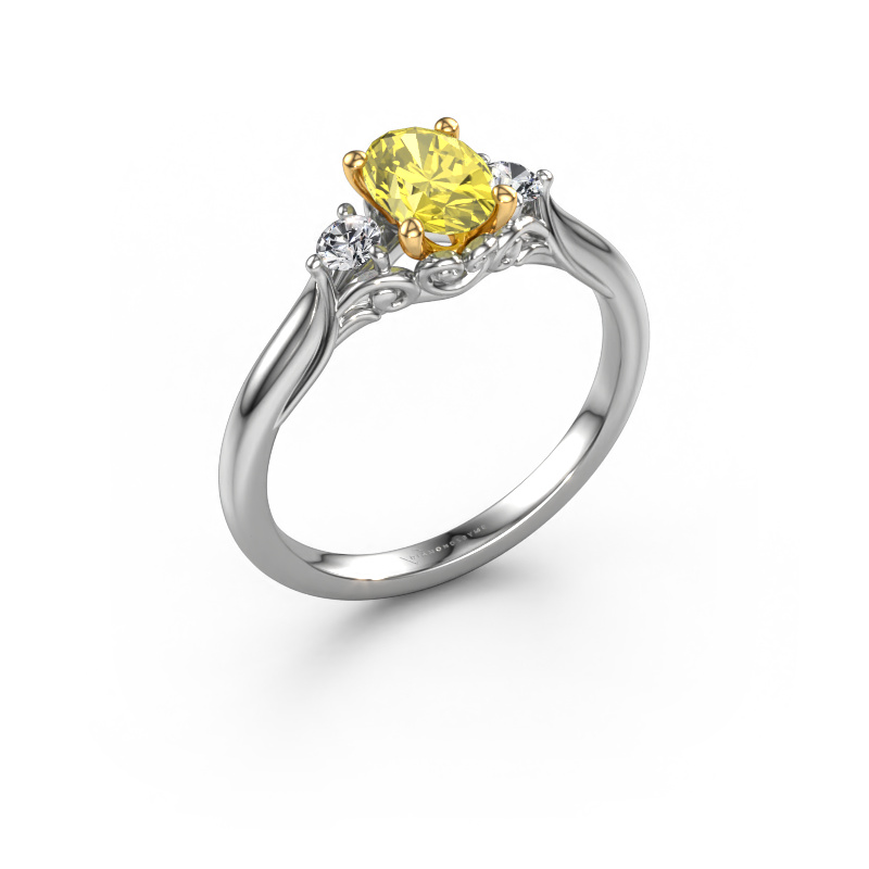 Image de Bague de fiançailles Laurian OVL 585 or blanc Diamants synthétiques jaune 7x5 mm