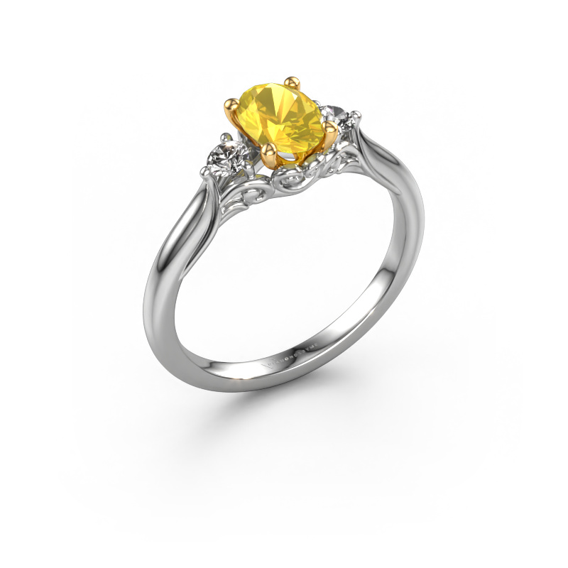 Image of Engagement ring Laurian OVL 585 white gold Yellow sapphire 7x5 mm