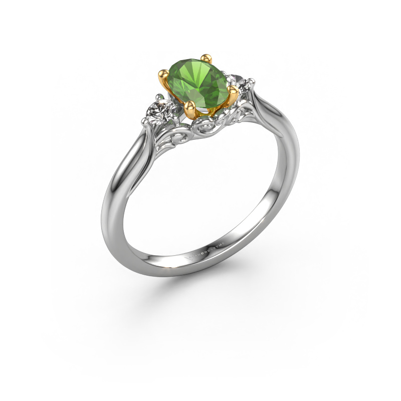 Image of Engagement ring Laurian OVL 585 white gold Tourmaline green 7x5 mm