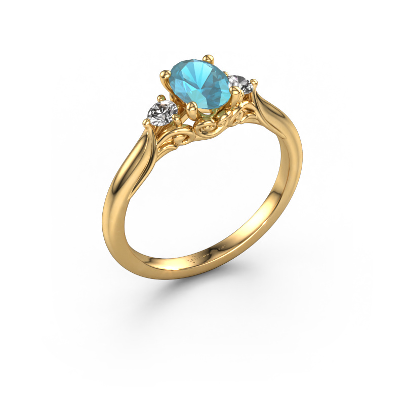 Image of Engagement ring Laurian OVL 585 gold Blue topaz 7x5 mm