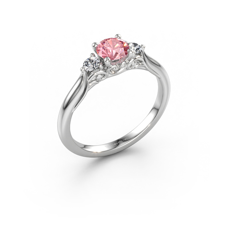 Bild av Förlovningsring Laurian RND 585 vitt guld Rosa labbodlad diamant 5 mm