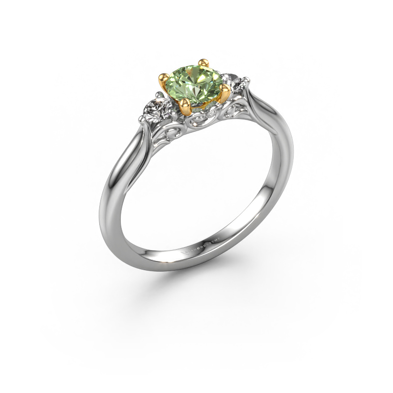 Image de Bague de fiançailles Laurian RND 585 or blanc Diamants synthétiques vert 5 mm