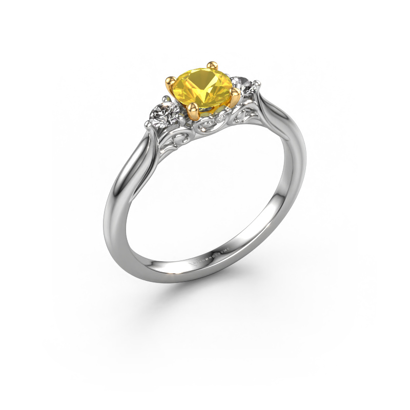 Image de Bague de fiançailles Laurian RND 585 or blanc Saphir jaune 5 mm