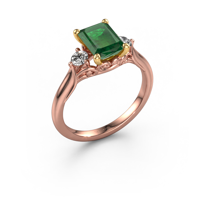 Image of Engagement ring Laurian EME 585 rose gold Emerald 8x6 mm