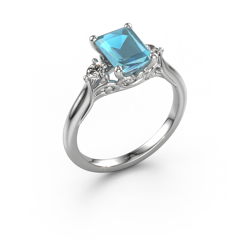 Image de Bague de fiançailles Laurian EME 950 platine Topaze bleue 8x6 mm