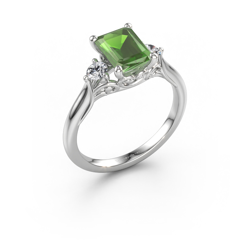 Immagine di Anello di fidanzamento Laurian EME 585 oro bianco Tormalina verde 8x6 mm