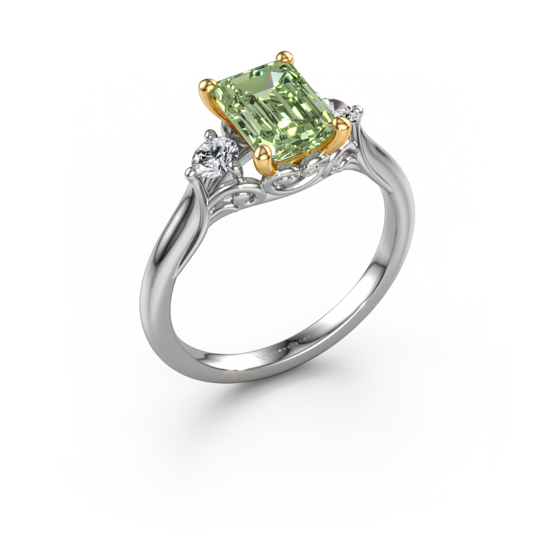 Image de Bague de fiançailles Laurian EME 585 or blanc Diamants synthétiques vert 8x6 mm