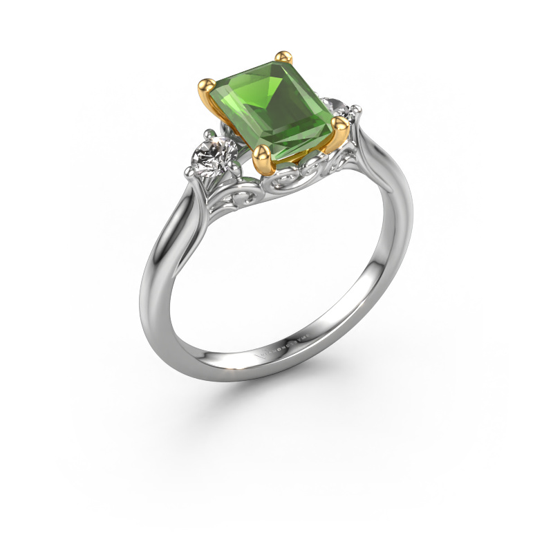 Image de Bague de fiançailles Laurian EME 585 or blanc Vert tourmaline 8x6 mm