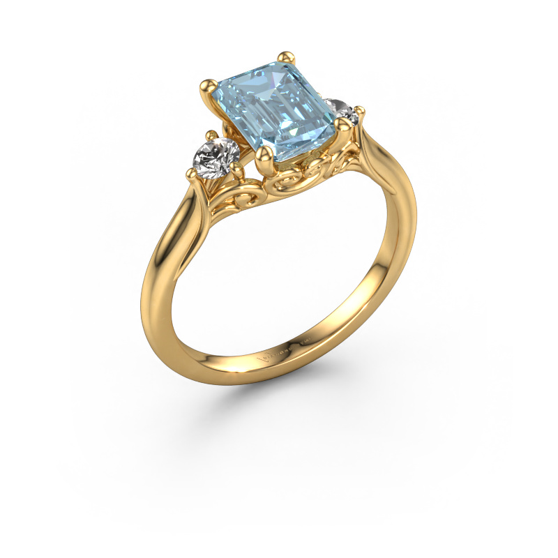 Image of Engagement ring Laurian EME 585 gold Blue lab grown diamond 8x6 mm
