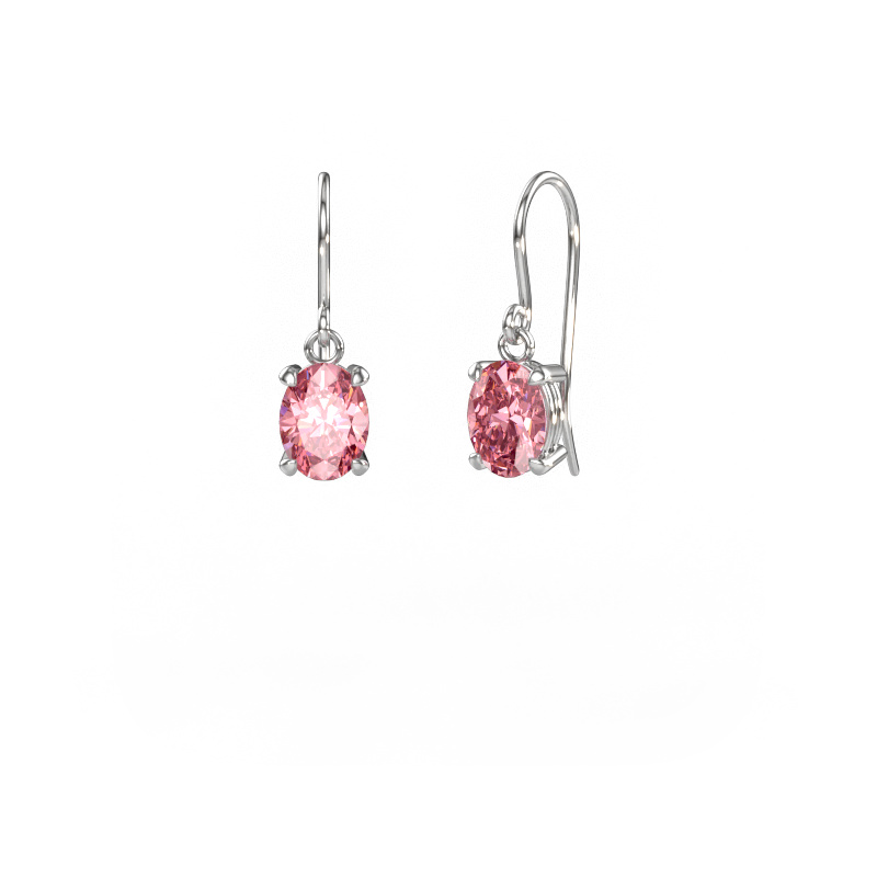 Image of Drop earrings Laurie OVL 1 585 white gold Pink lab grown diamond 8x6 mm