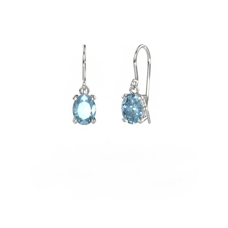 Image de Pendants d'oreilles Laurie OVL 1 585 or blanc Diamant synthétique bleu 8x6 mm