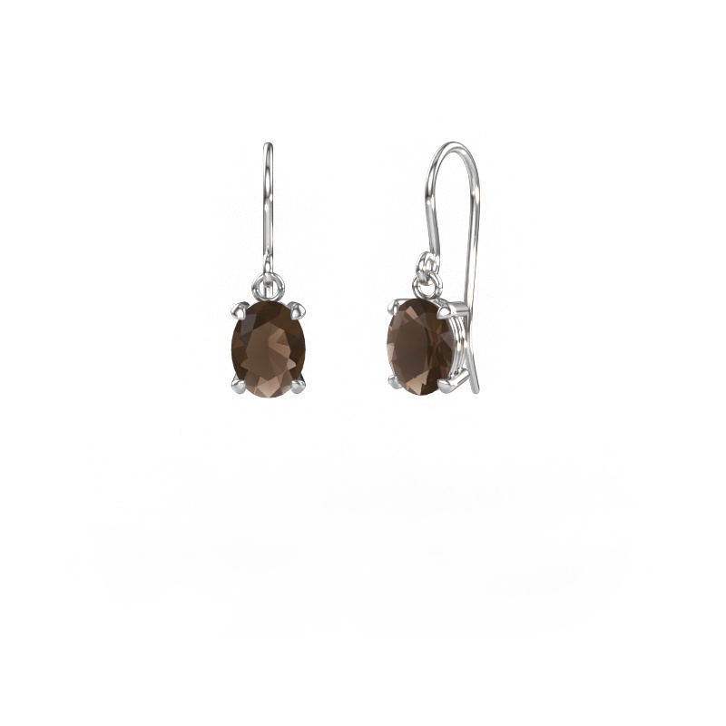 Image of Drop earrings Laurie OVL 1 950 platinum Smokey quartz 8x6 mm