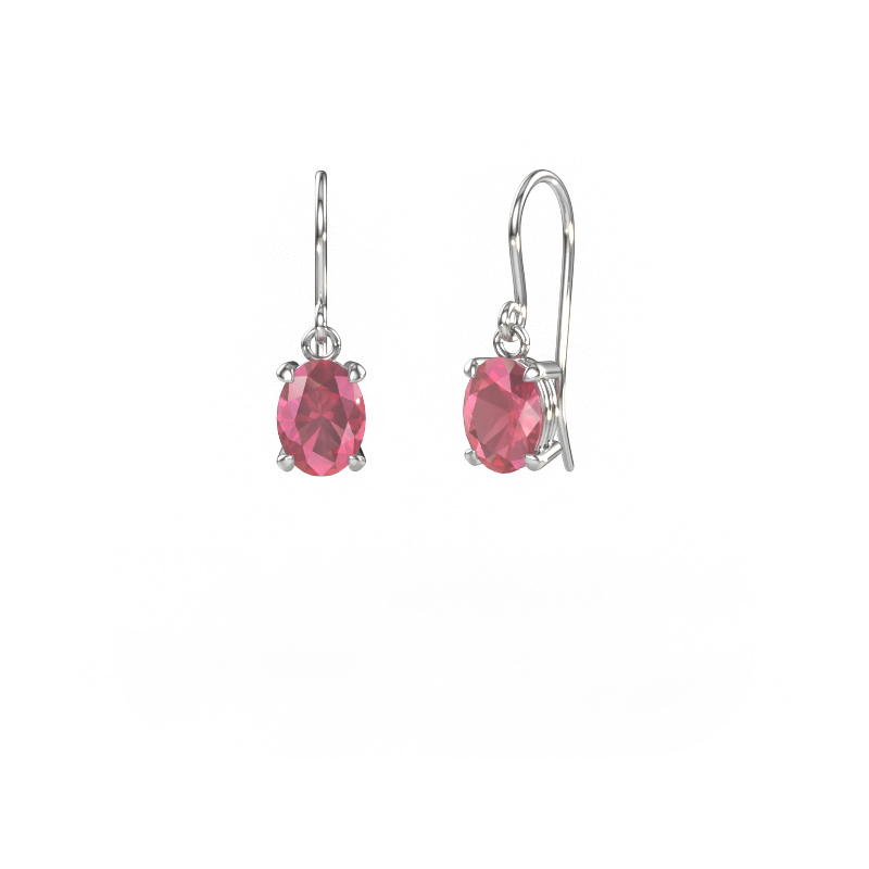 Image of Drop earrings Laurie OVL 1 950 platinum Tourmaline pink 8x6 mm