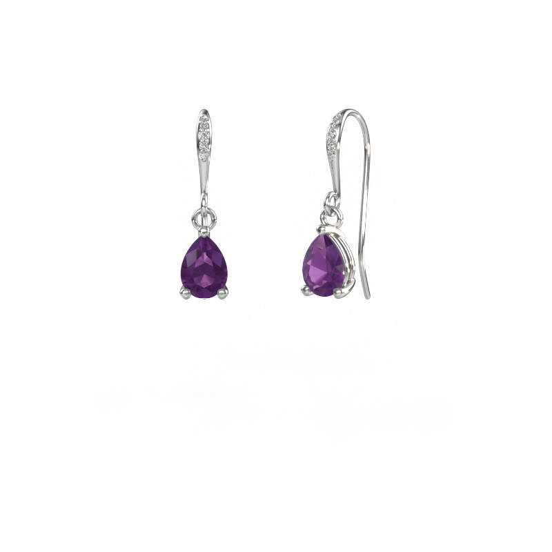 Image of Drop earrings Laurie PER 2 585 white gold Amethyst 7x5 mm