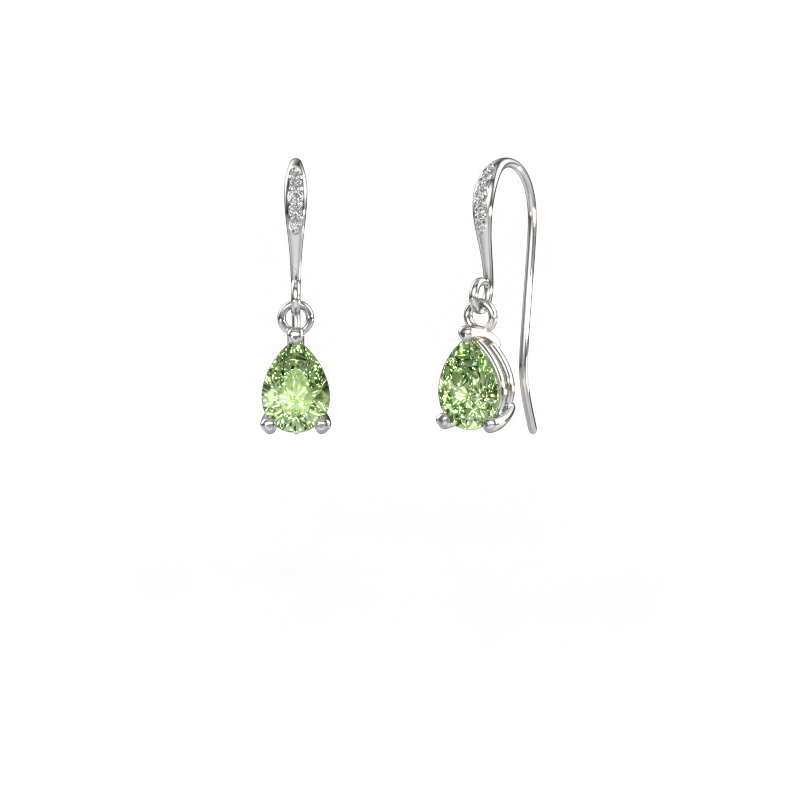 Image of Drop earrings Laurie PER 2 585 white gold Green lab grown diamond 7x5 mm
