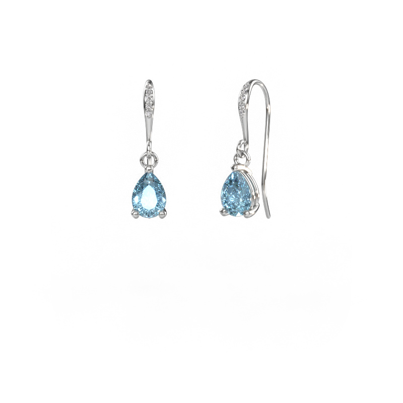 Image of Drop earrings Laurie PER 2 585 white gold Blue lab grown diamond 7x5 mm