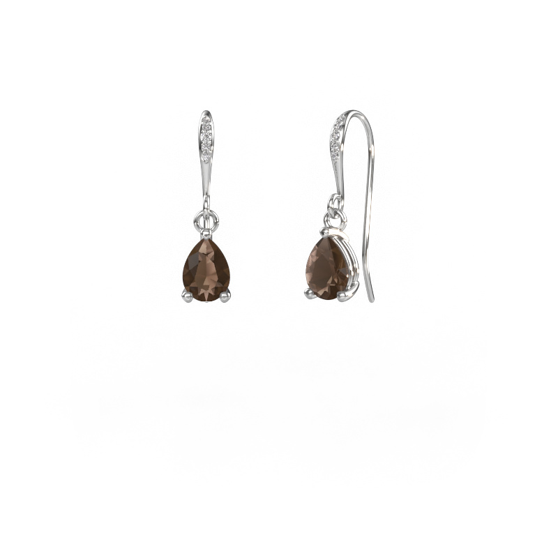 Image of Drop earrings Laurie PER 2 585 white gold Smokey quartz 7x5 mm