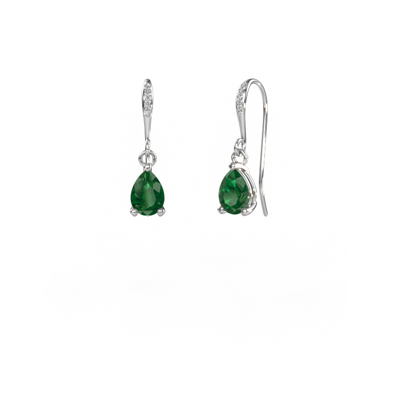 Image of Drop earrings Laurie PER 2 585 white gold Emerald 7x5 mm