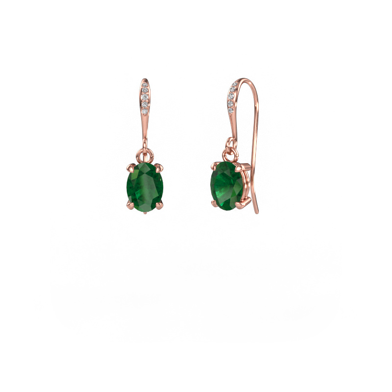 Image of Drop earrings Laurie OVL 2 585 rose gold Emerald 7x5 mm