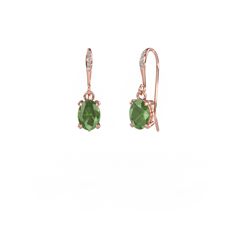 Image of Drop earrings Laurie OVL 2 585 rose gold Tourmaline green 7x5 mm