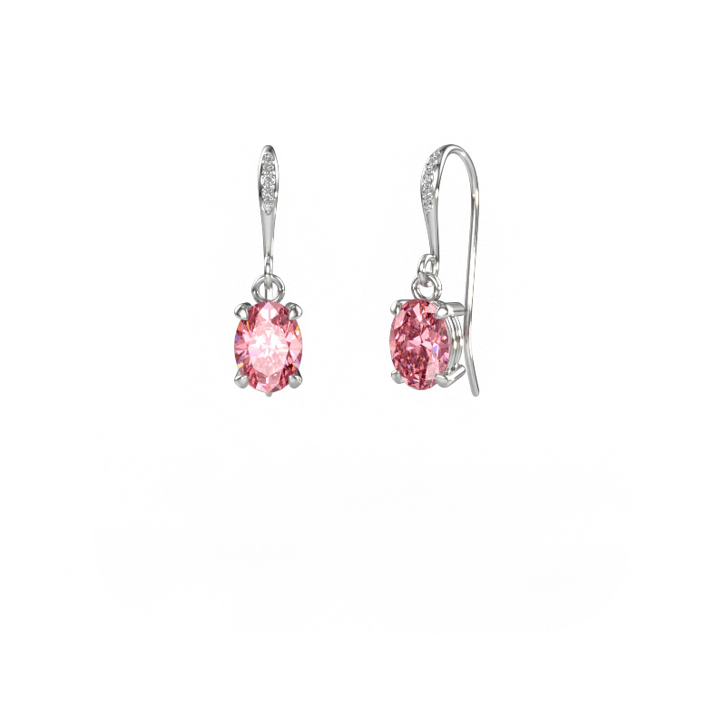 Image of Drop earrings Laurie OVL 2 585 white gold Pink lab grown diamond 7x5 mm