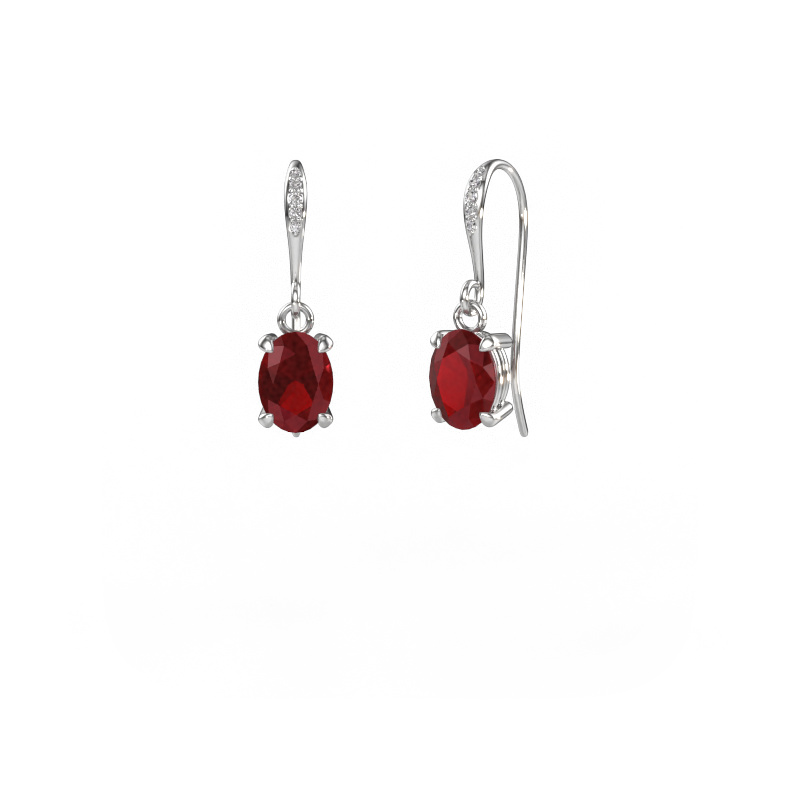 Image of Drop earrings Laurie OVL 2 585 white gold Ruby 7x5 mm