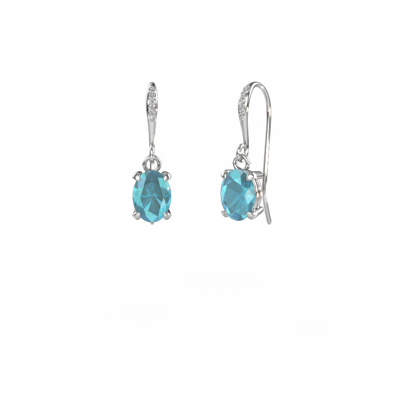 Image of Drop earrings Laurie OVL 2 585 white gold Blue topaz 7x5 mm