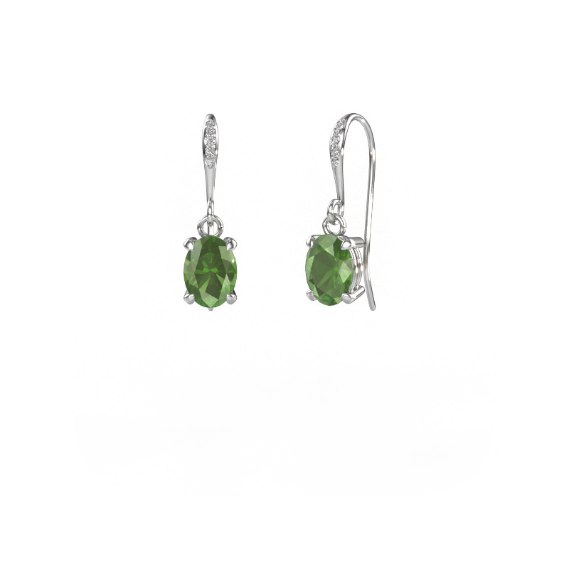 Image of Drop earrings Laurie OVL 2 585 white gold Tourmaline green 7x5 mm