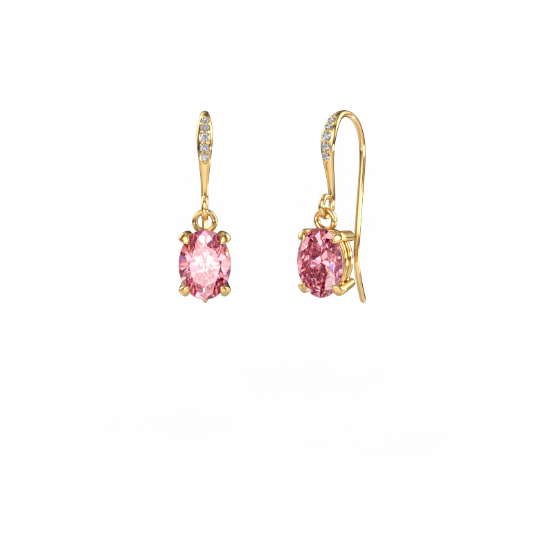 Image of Drop earrings Laurie OVL 2 585 gold Pink lab grown diamond 7x5 mm