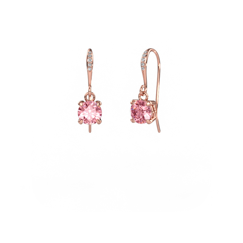 Image of Drop earrings Laurie RND 2 585 rose gold Pink lab grown diamond 5.7 mm