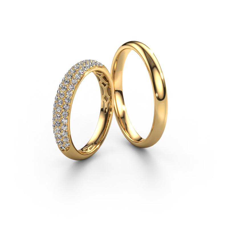 Image of Wedding rings set Lavender ±3x1.7 mm 14 Carat gold Diamond 0.01 crt