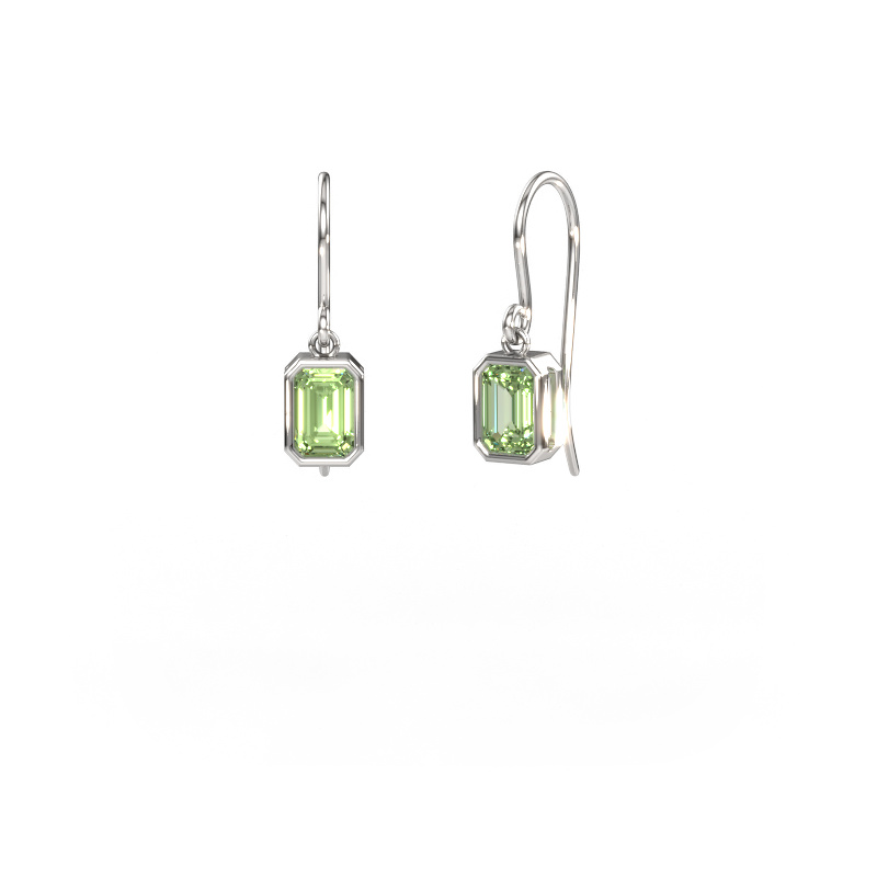 Image de Boucles d'oreilles Lavon EME 585 or blanc Diamants synthétiques vert 6x4 mm