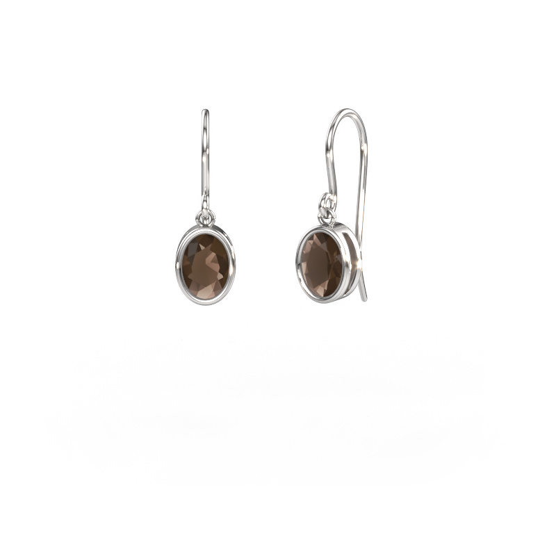 Image of Earrings Lavon OVL 585 white gold Smokey quartz 7x5 mm