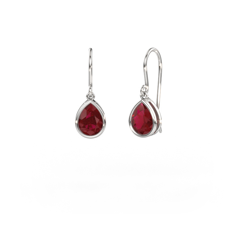 Image de Boucles d'oreilles Lavon PER 585 or blanc Rubis 8x6 mm