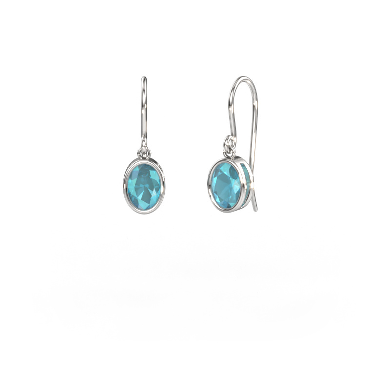 Image of Earrings Lavon OVL 585 white gold Blue topaz 7x5 mm