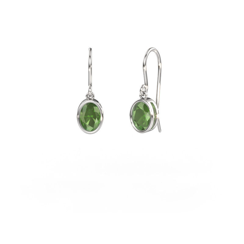 Image of Earrings Lavon OVL 585 white gold Tourmaline green 7x5 mm
