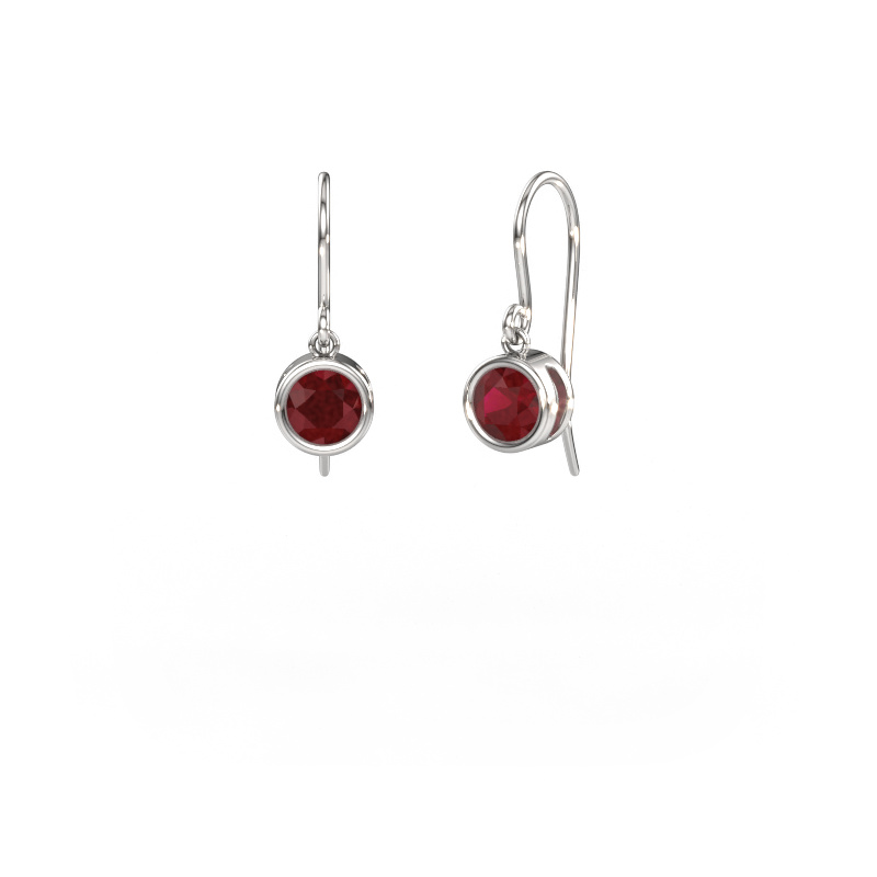 Image de Boucles d'oreilles Lavon RND 585 or blanc Rubis 5 mm