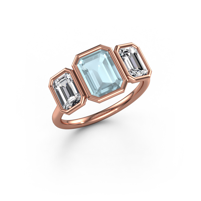 Bild von Verlobungsring Lavon 3 EME 585 Roségold Aquamarin 8x6 mm