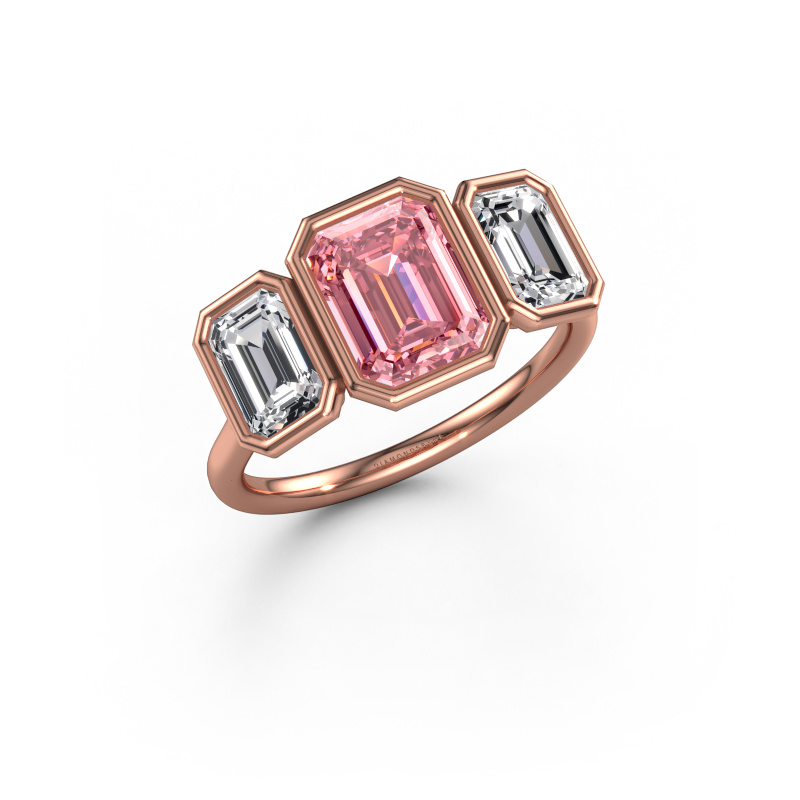 Image of Engagement ring Lavon 3 EME 585 rose gold Pink lab grown diamond 8x6 mm