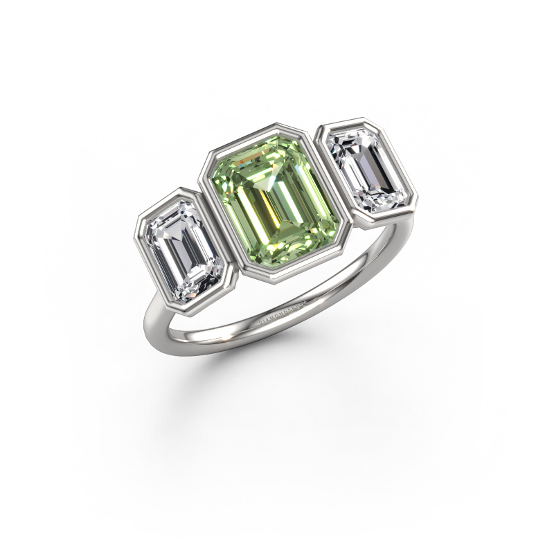 Image of Engagement ring Lavon 3 EME 950 platinum Green lab grown diamond 8x6 mm