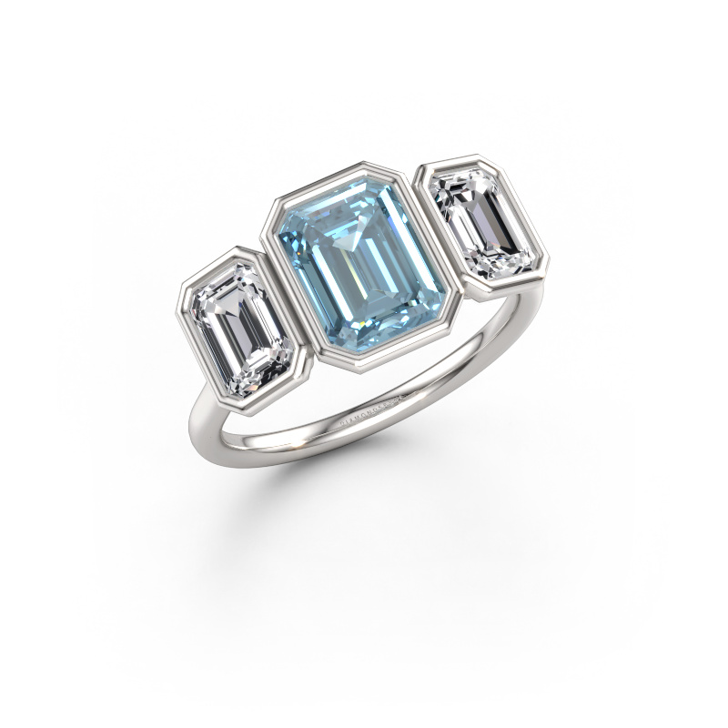 Immagine di Anello di fidanzamento Lavon 3 EME 585 oro bianco Diamante lab grown blu 8x6 mm