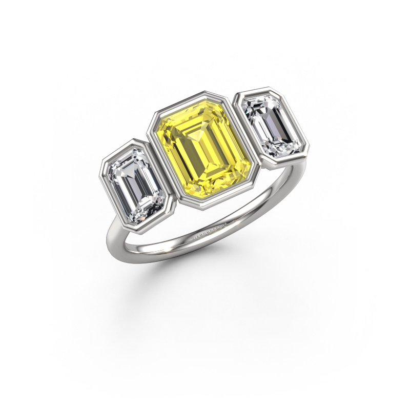 Image of Engagement ring Lavon 3 EME 585 white gold Yellow lab grown diamond 8x6 mm